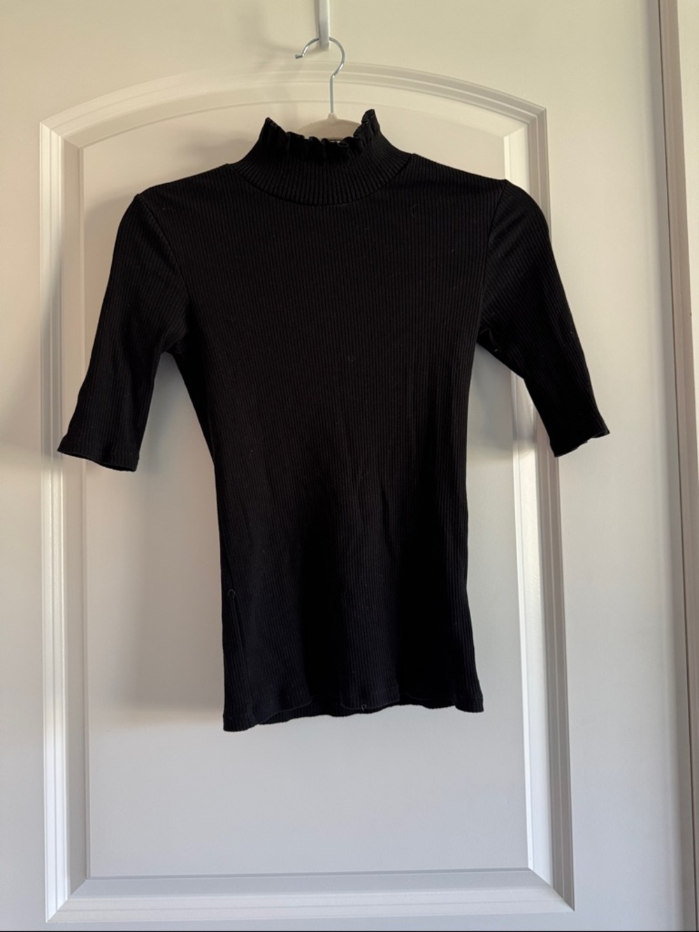 Scotch & Soda Black Ribbed Mock Neck Short Sleeve Top